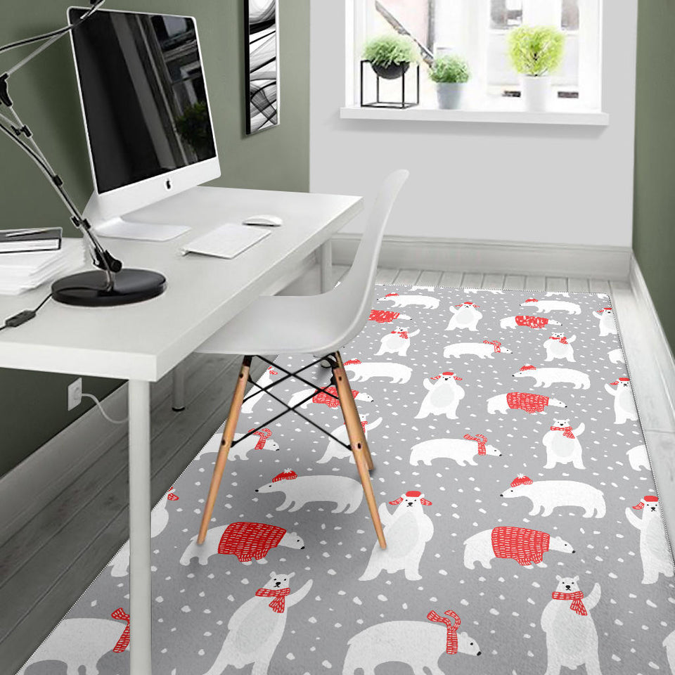 Cute Polar Bear Christmas Snow Pattern Area Rug