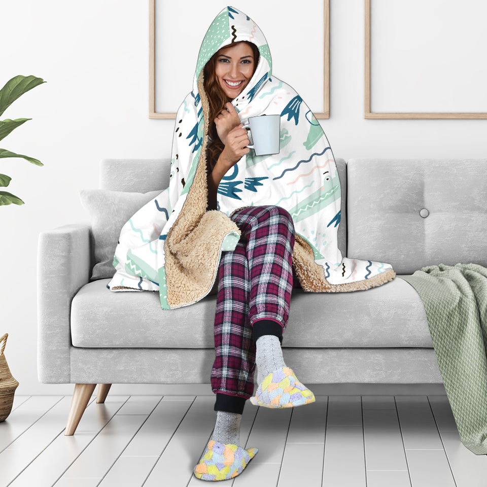 Crocodile Diver Pattern Hooded Blanket