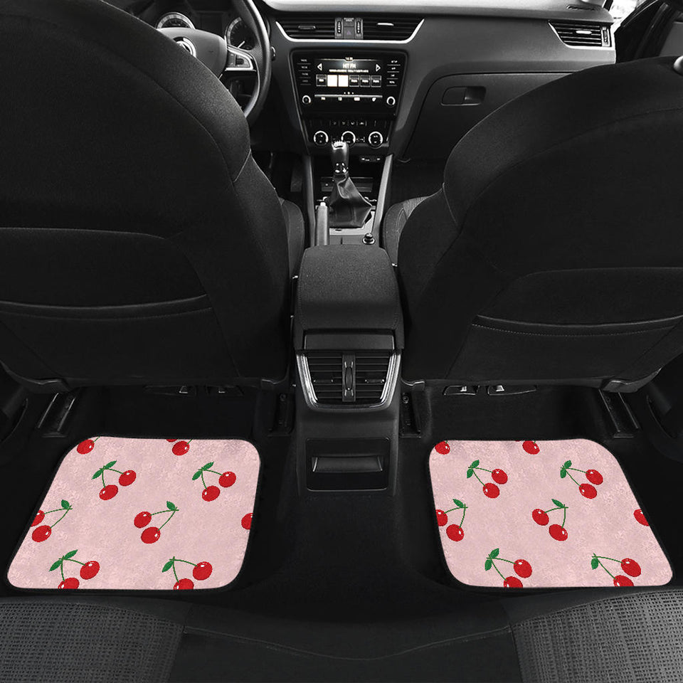 Cherry Pattern Pink Background Front And Back Car Mats