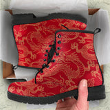 Gold Dragons Red Background Leather Boots