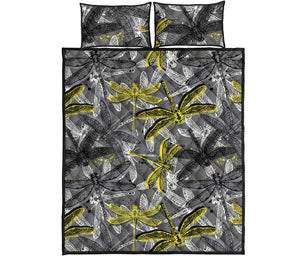 Hand drawn dragonfly pattern Quilt Bed Set