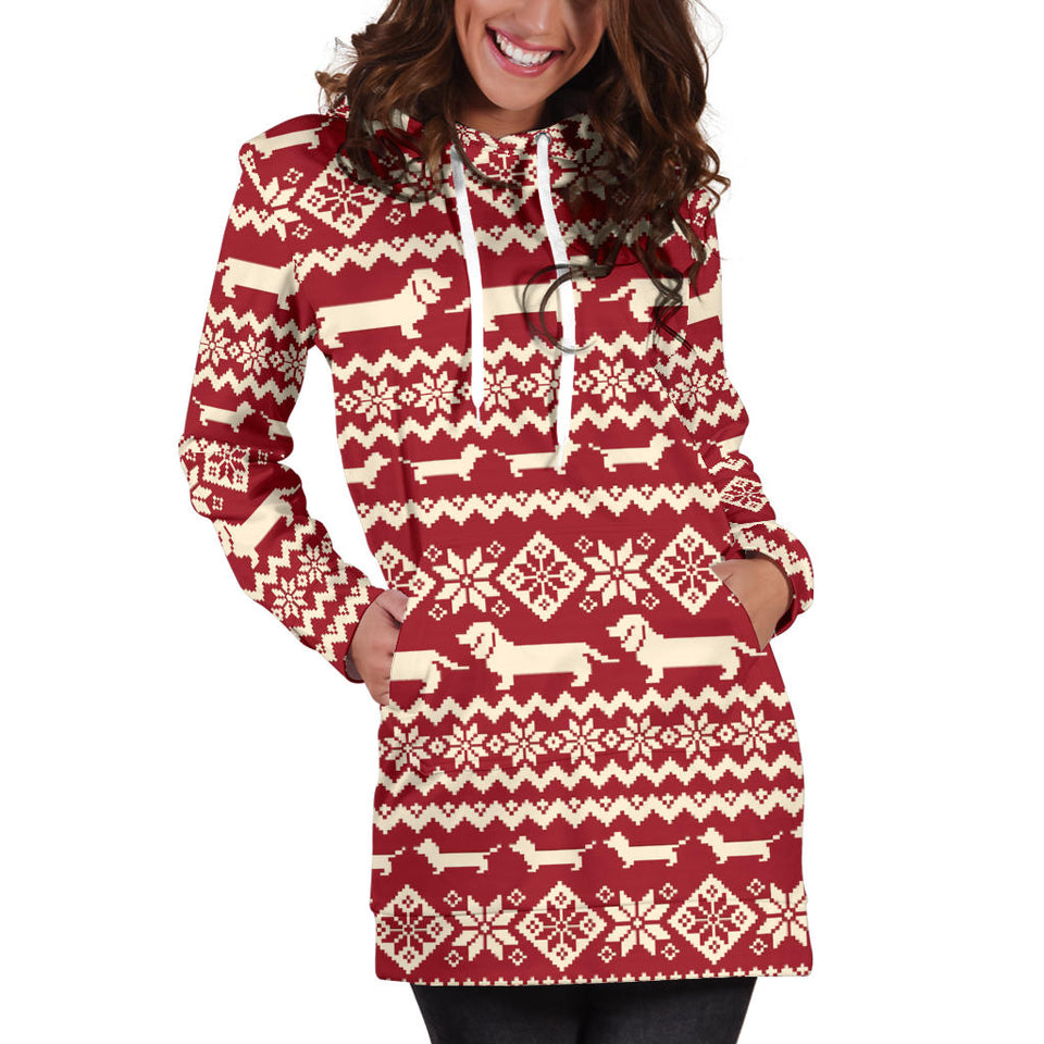 Dachshund Nordic Pattern Women'S Hoodie Dress