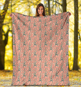 Eiffel Tower Flower Background Pattern Print Design 03 Premium Blanket