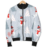 Snowman Christmas  Tree Snow Gray Background Men'S Bomber Jacket