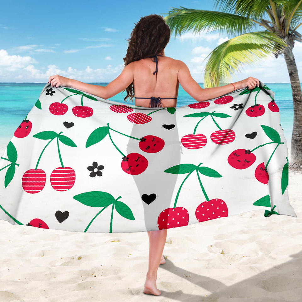 Cherry Pattern White Background Sarong
