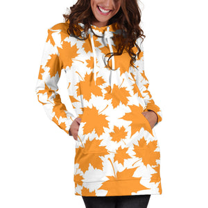 Orange Maple Leaf Pattern Women'S Hoodie Dress