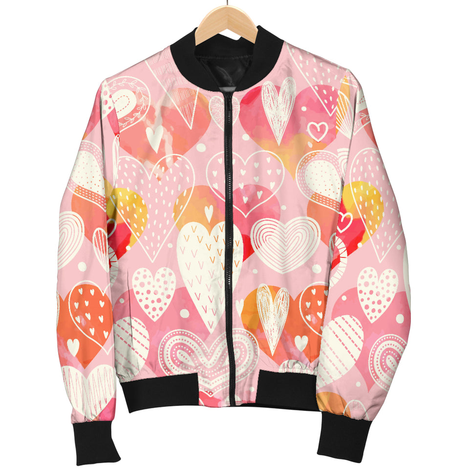 Hand Drawn Heart Design Pattern Women'S Bomber Jacket