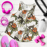Monkey red hibiscus flower palm leaves floral pattern Women Racerback Tank Top