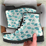 Green Ginkgo Leaves Pattern Leather Boots