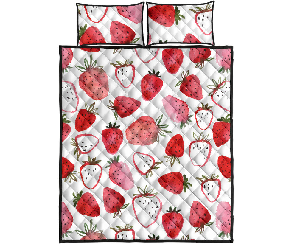 watercolor hand drawn beautiful strawberry pattern Quilt Bed Set