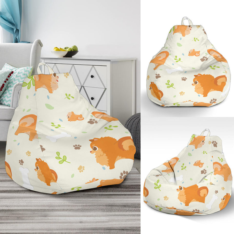 Cute Brown Pomeranian Paw Leave Bone Pattern Bean Bag Cover