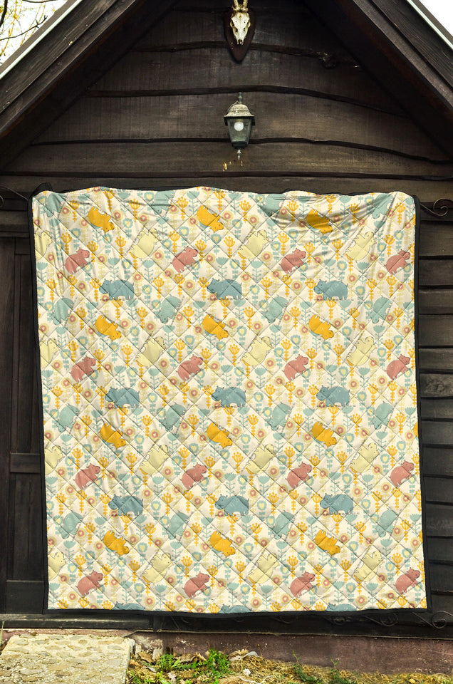 Hippopotamus Pattern Print Design 04 Premium Quilt