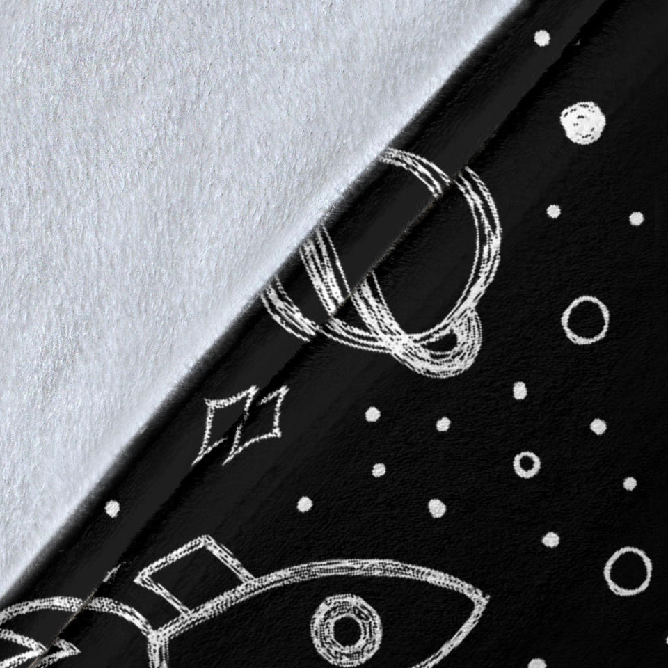 Hand Drawn Space Rocket Star Planet Premium Blanket