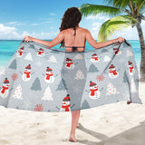 Snowman Christmas  Tree Snow Gray Background Sarong