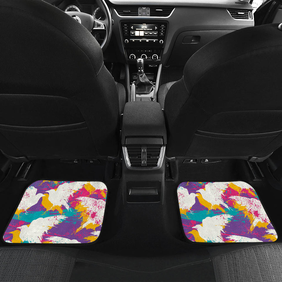 Colorful Crow Illustration Pattern Front And Back Car Mats
