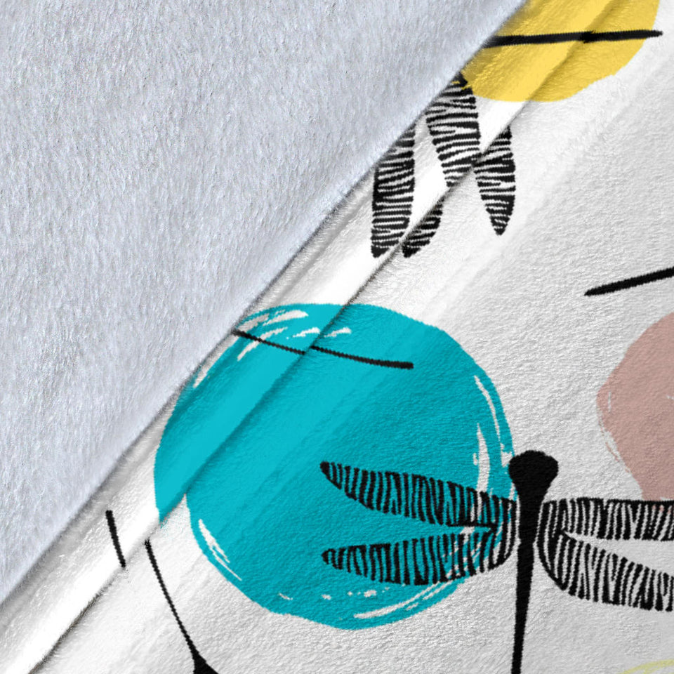 Dragonflies Ginkgo Leaves Pattern Premium Blanket