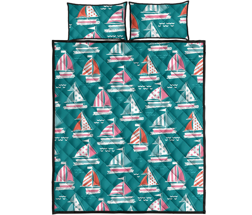 Cute sailboat pattern Quilt Bed Set