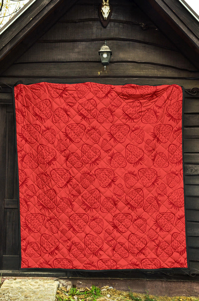 Strawberry Pattern Red Background Premium Quilt