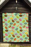 Colorful Donut Pattern Green Background Premium Quilt