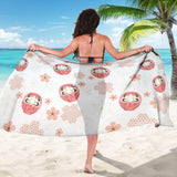 Daruma Japanese Wooden Doll Cherry Blossom Flower Pattern Sarong