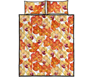 Orange yellow orchid flower pattern background Quilt Bed Set