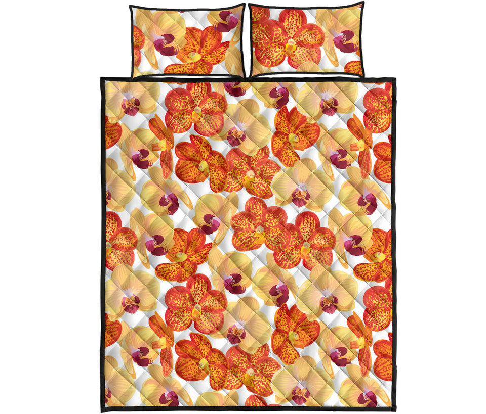 Orange yellow orchid flower pattern background Quilt Bed Set