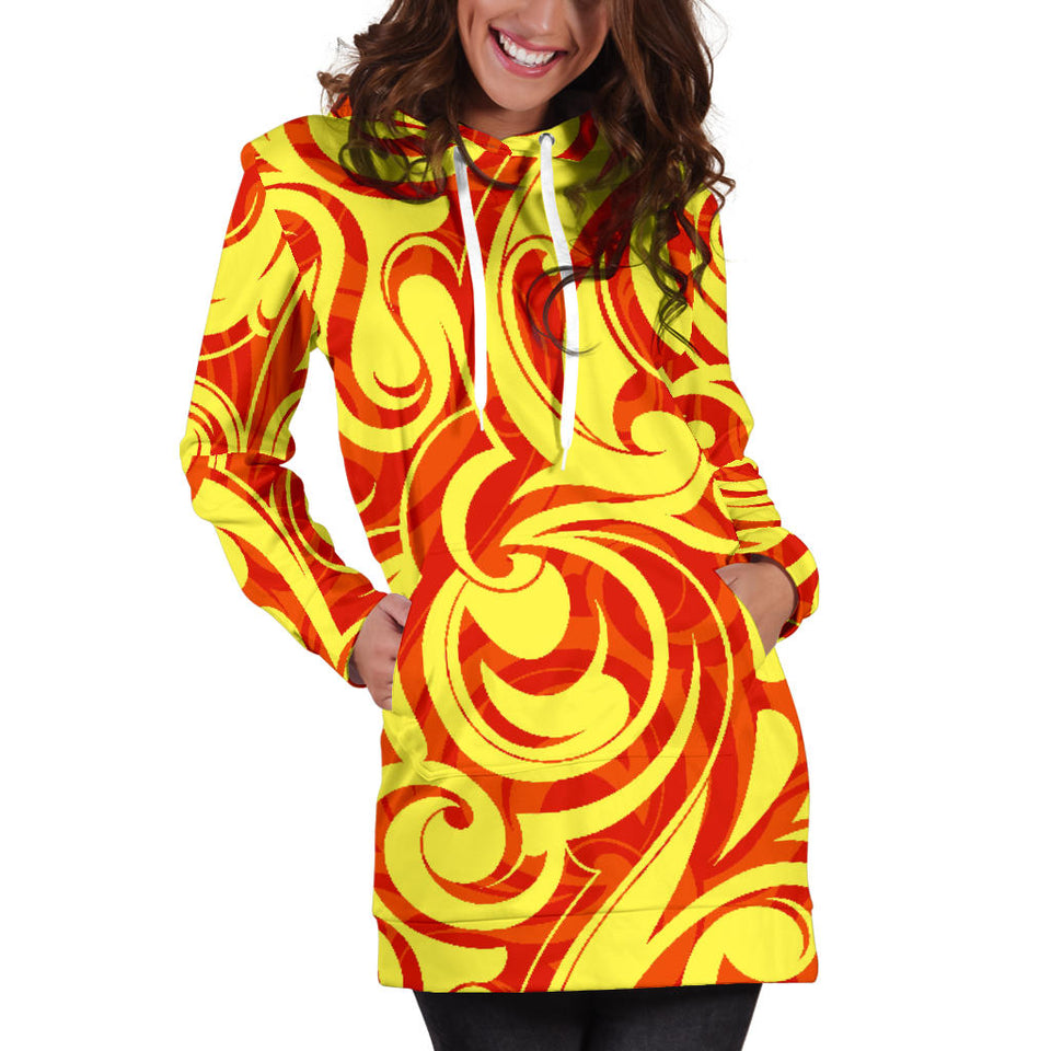 Fire Flame Design Pattern Women'S Hoodie Dress