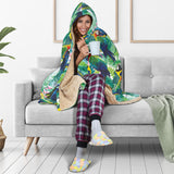 Colorful Parrot Exotic Flower Leaves Hooded Blanket