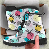 Dragonflies Ginkgo Leaves Pattern Leather Boots
