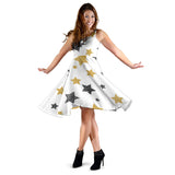 Hand Drawn Gold Black Star Pattern Sleeveless Midi Dress