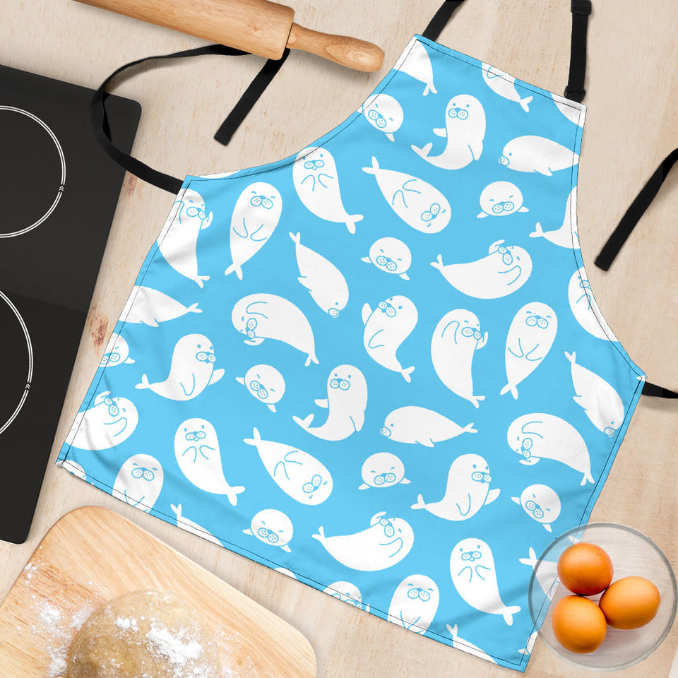 Cute White Sea Lion Seals Pattern Adjustable Apron