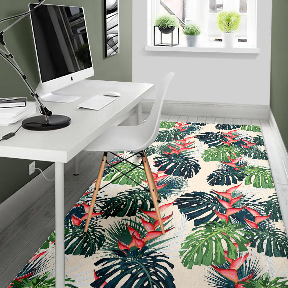 Heliconia Flowers, Palm And Monstera Leaves Area Rug
