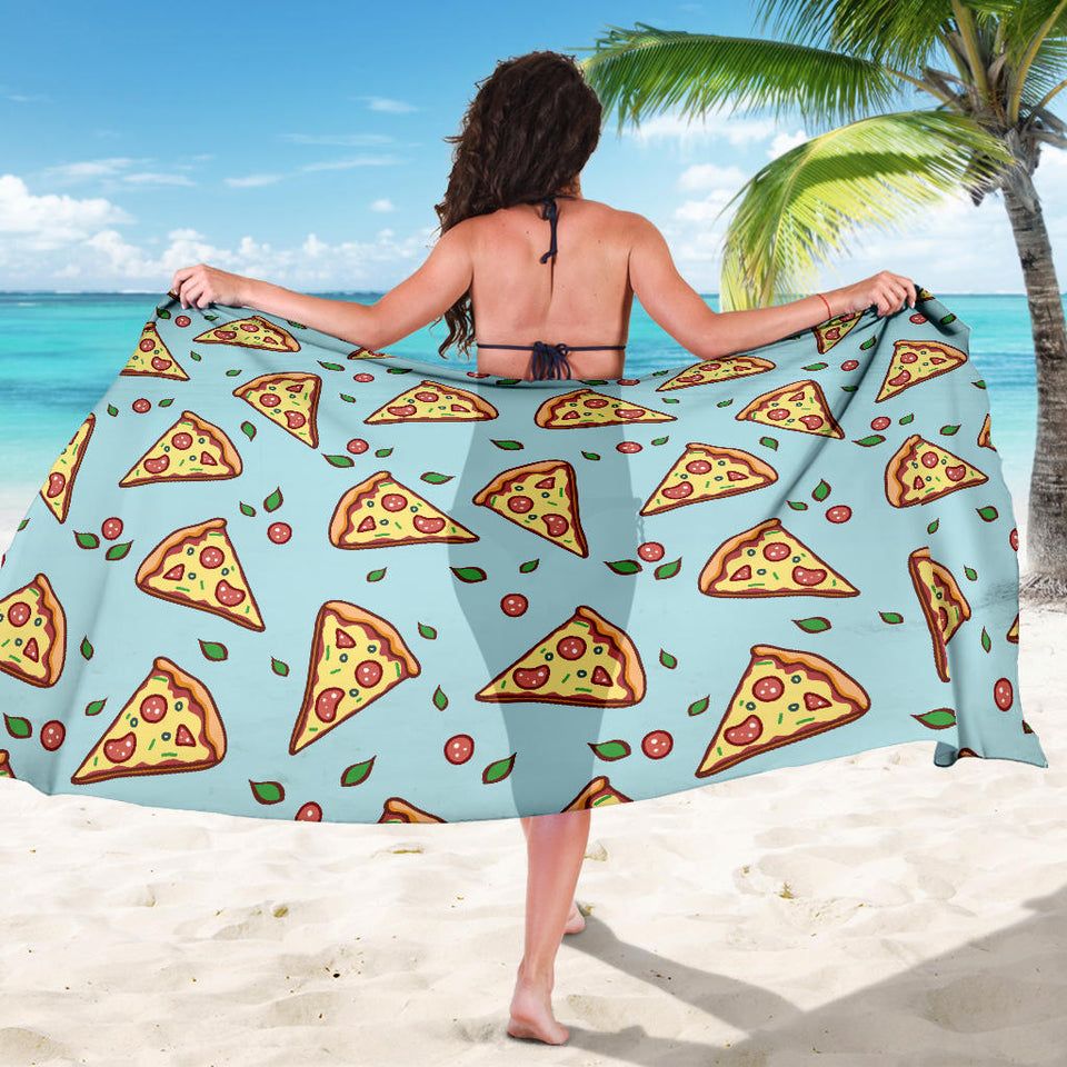 Hand Drawn Pizza Blue Background Sarong