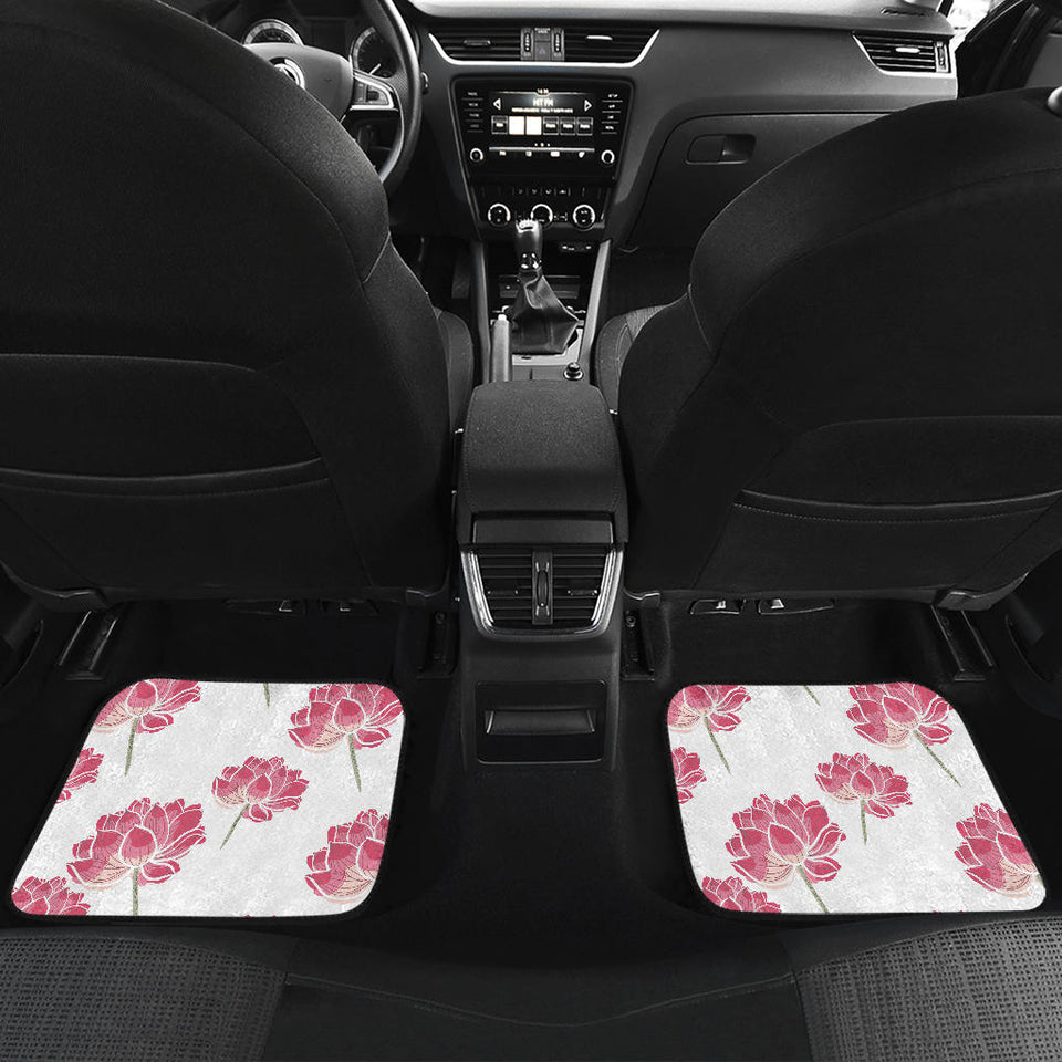 Pink Lotus Waterlily Pattern Front And Back Car Mats