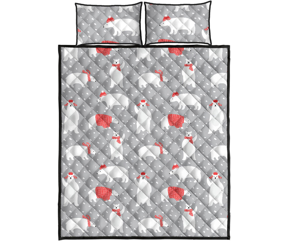 Cute polar bear christmas snow pattern Quilt Bed Set