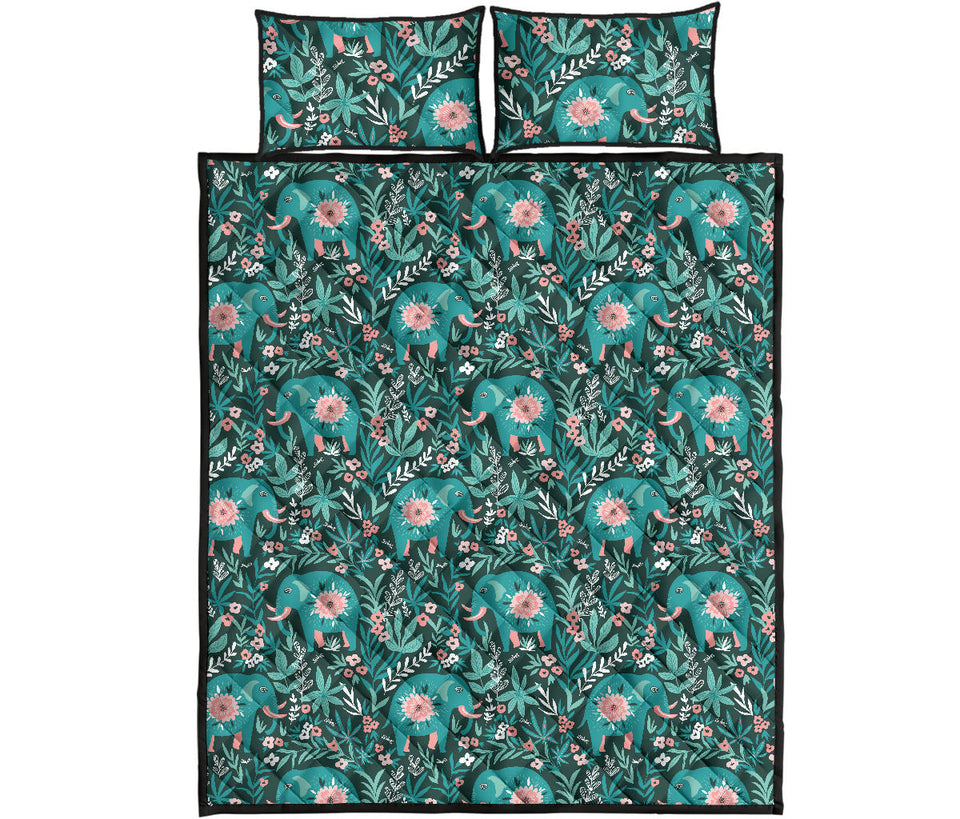Elephants jungle pattern Quilt Bed Set