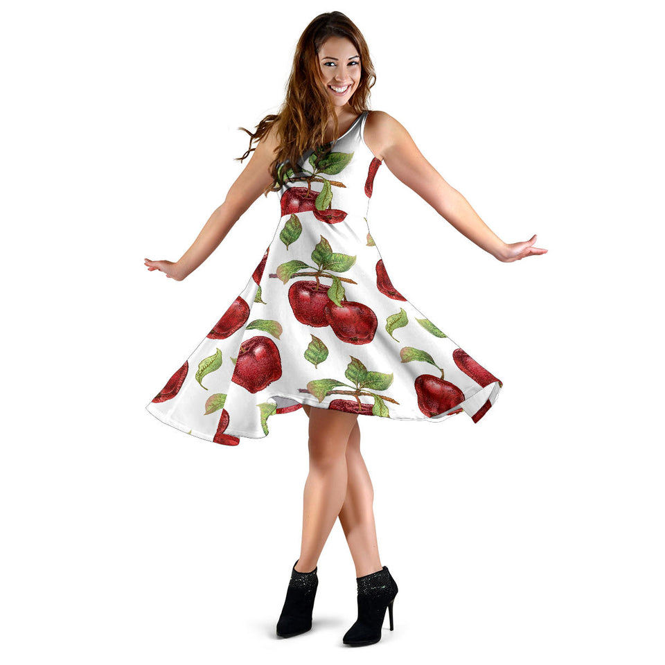 Red Apples Pattern Sleeveless Midi Dress