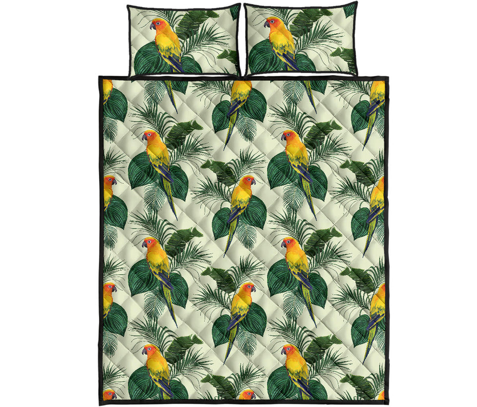 Beautiful parrot palm leaves pattern Quilt Bed Set