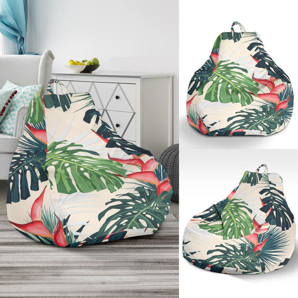 Heliconia Flowers, Palm And Monstera Leaves Bean Bag Cover
