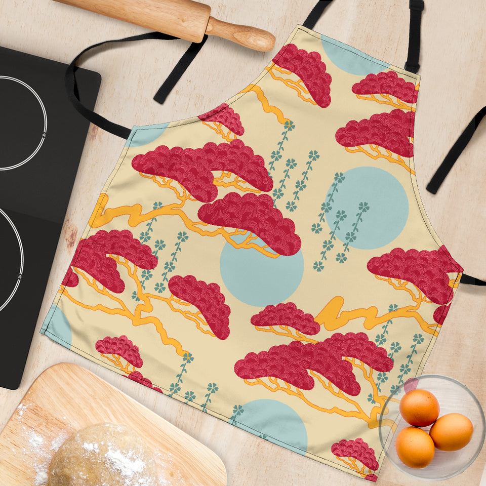 Red Bonsai Gray Sun Japanese Pattern Adjustable Apron