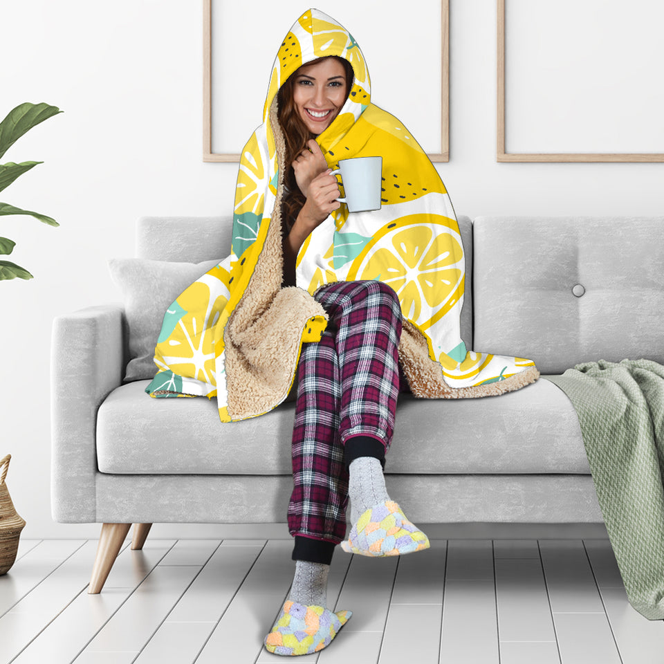 Lemon Design Pattern Hooded Blanket
