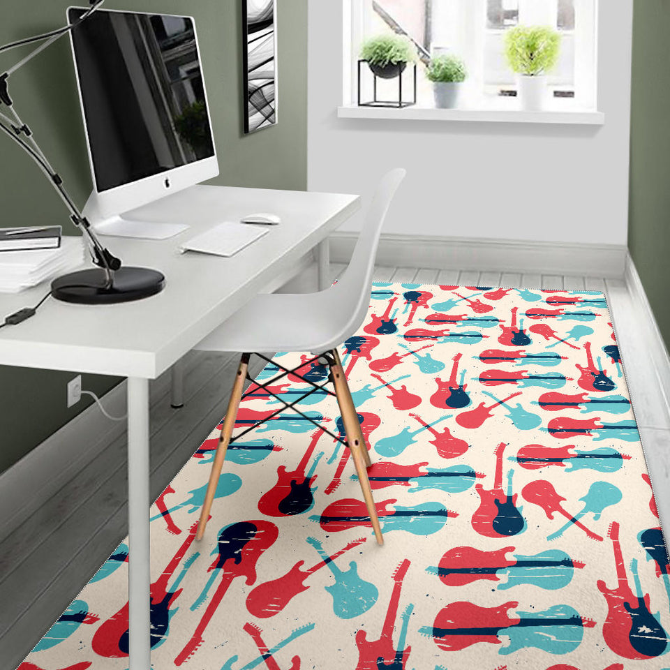 Red Blue Guitar Pattern Area Rug