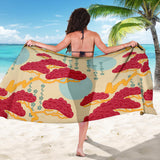 Red Bonsai Gray Sun Japanese Pattern Sarong