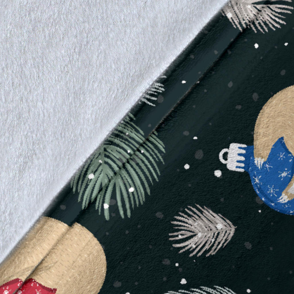 Cute Sloths Sleeping Christmas Ball Santa Hat Pattern Premium Blanket