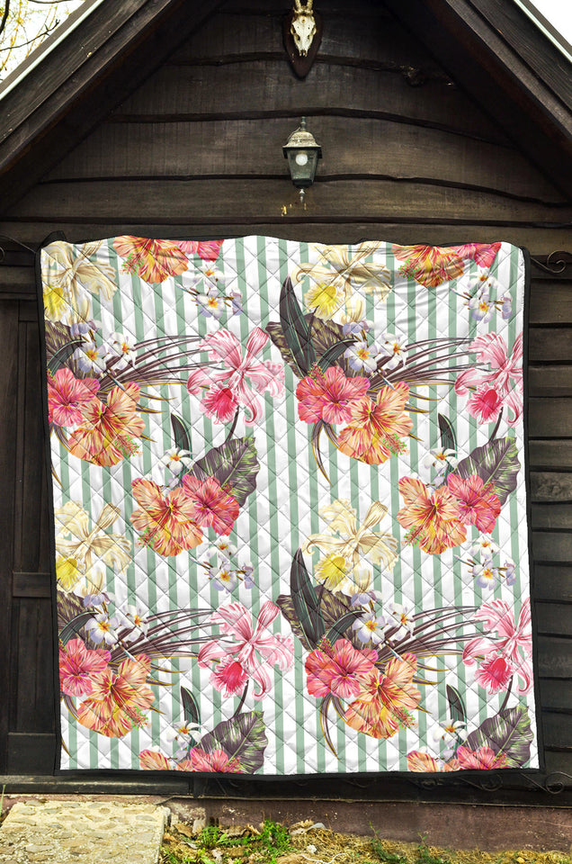 Colorful Orchid Flower Pattern Premium Quilt