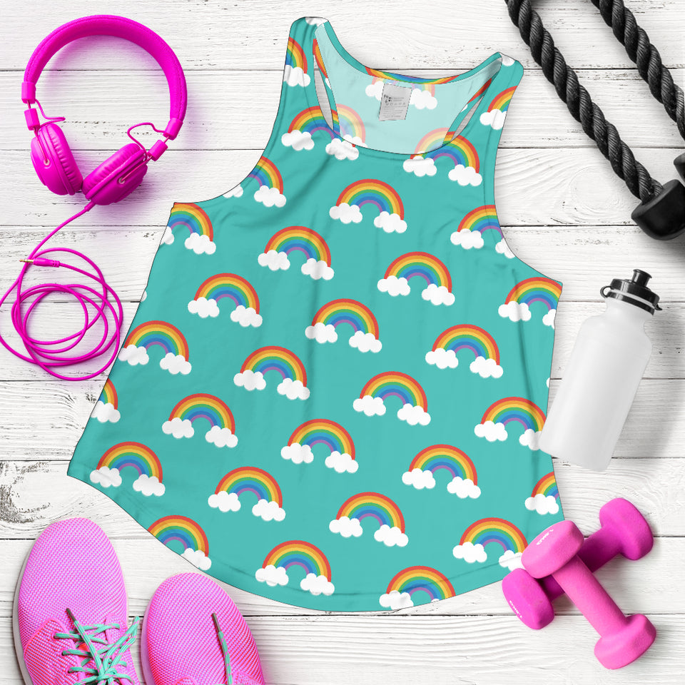 Rainbow pattern green background Women Racerback Tank Top