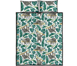 Cute sloths tropical palm leaves white background Quilt Bed Set