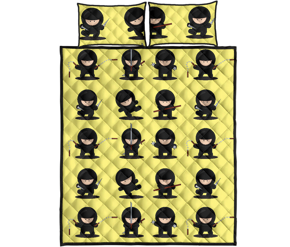 Cute ninja yellow background Quilt Bed Set