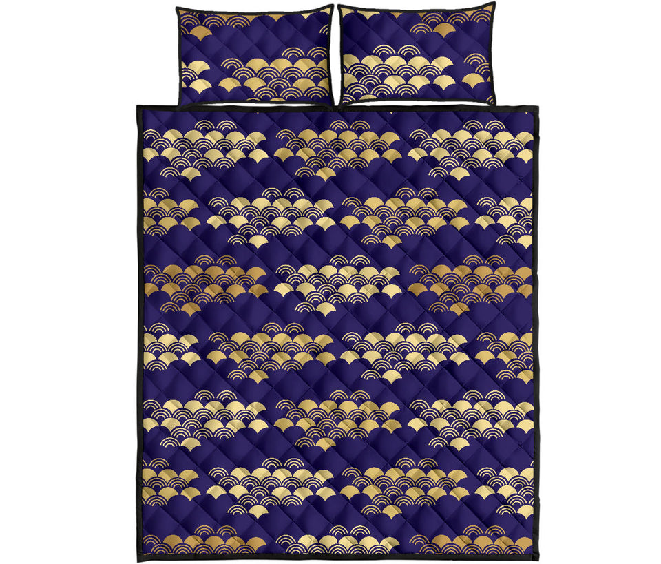 Beautiful japanese fan pattern Quilt Bed Set