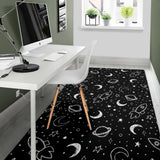 Hand Drawn Space Rocket Star Planet Area Rug